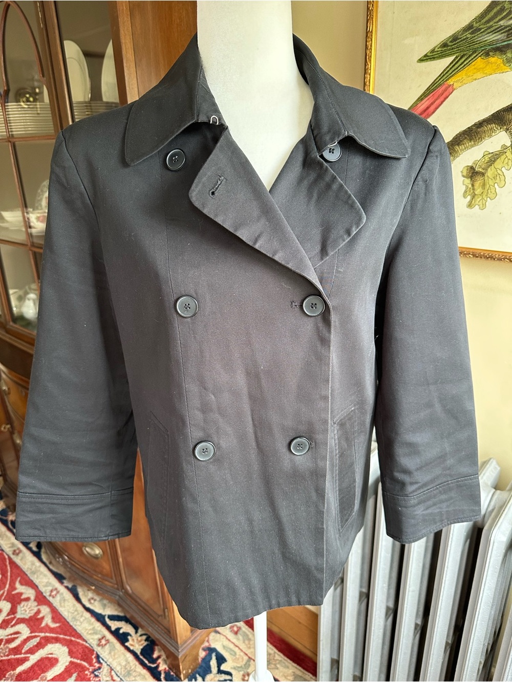 Bitten Sarah Jessica Parker Black Pea Coat Trench‎ Jacket  Sz XL Double Breasted